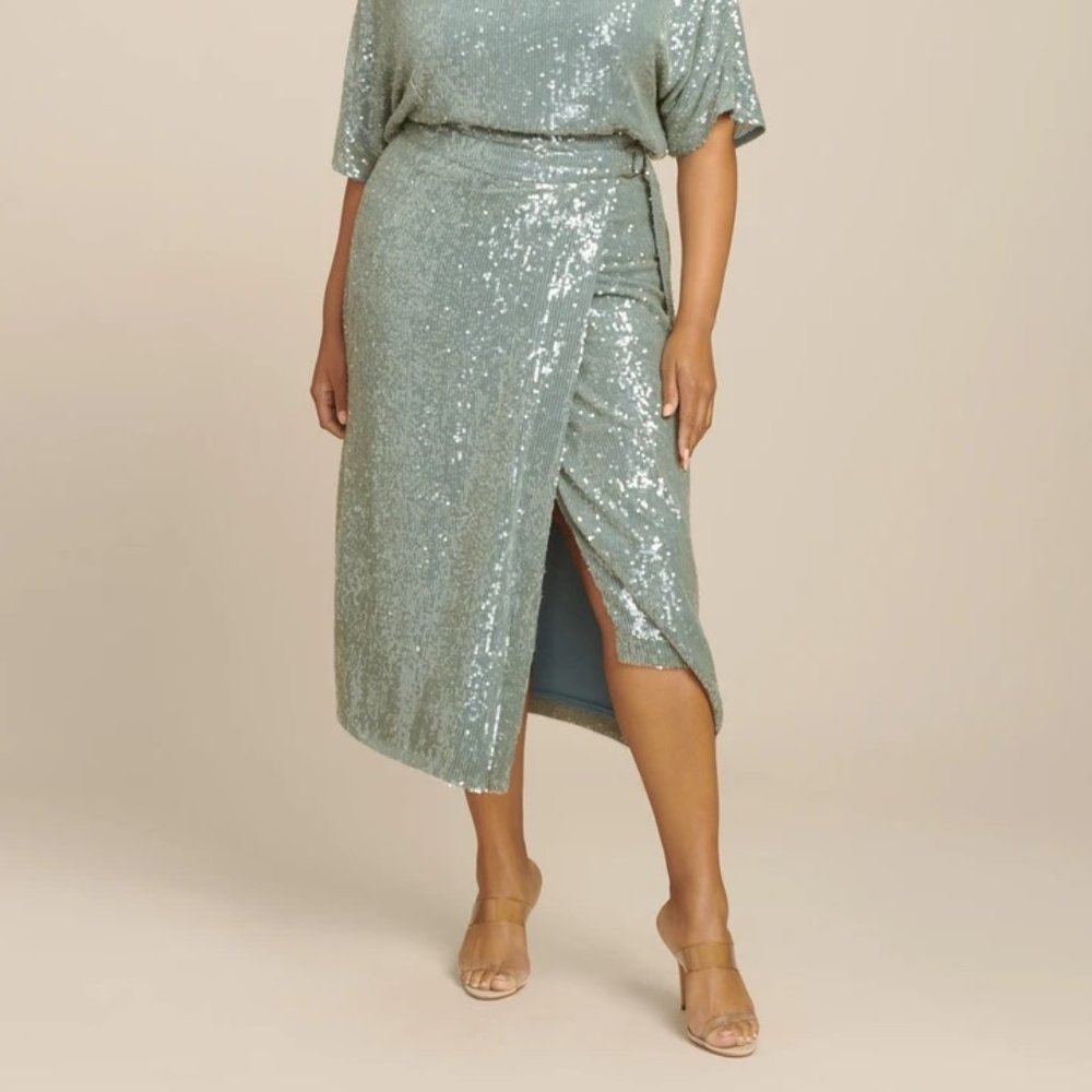 Sally LaPointe Sequin Viscose Belted WraP Skirt